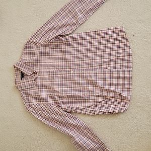Lands end button down shirt plaid pattern redish pink